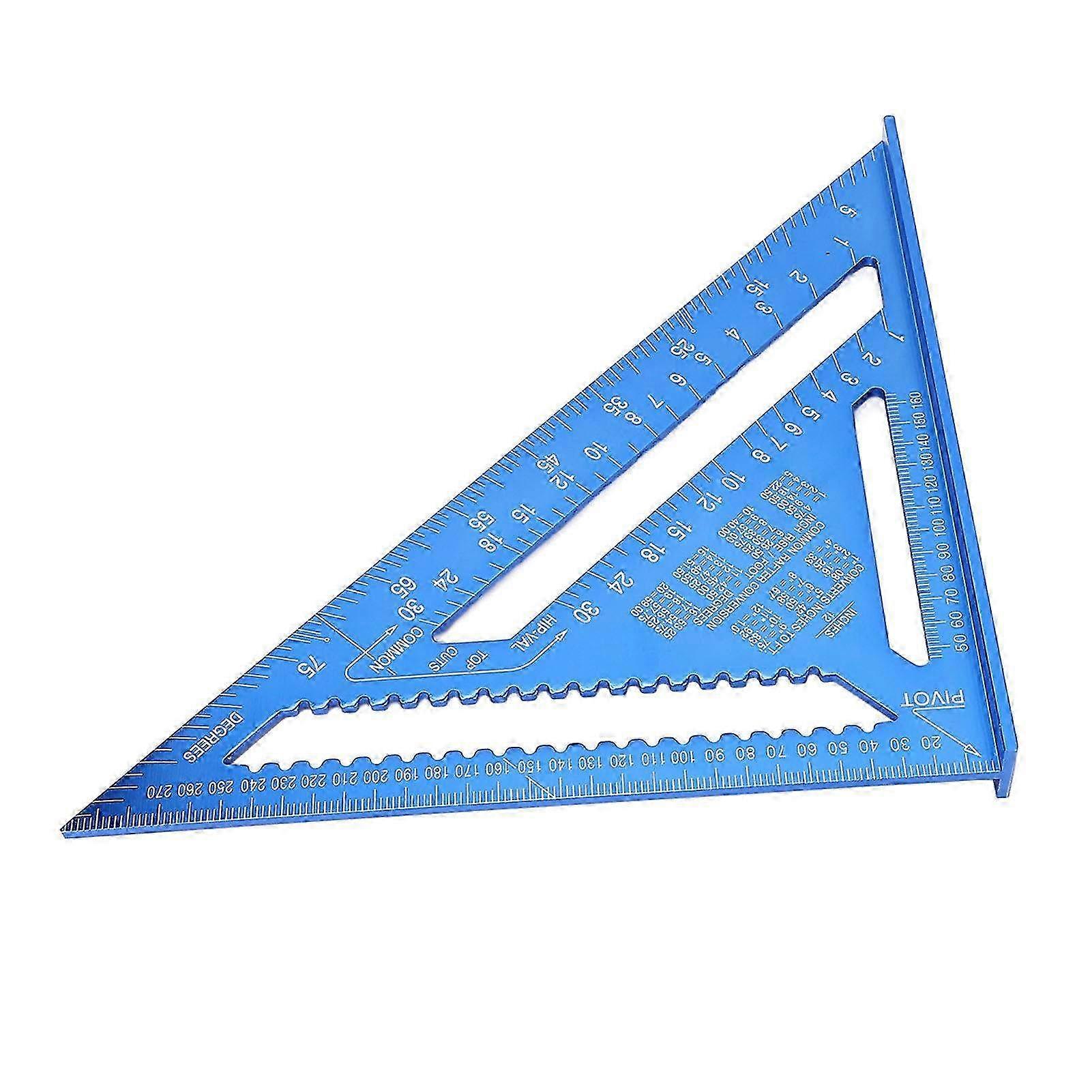 High Accuracy Aluminum Alloy Triangle Ruler with Clear Scale - Metric & Imperial Measuring Tool for Engineers & Carpenters, Blue