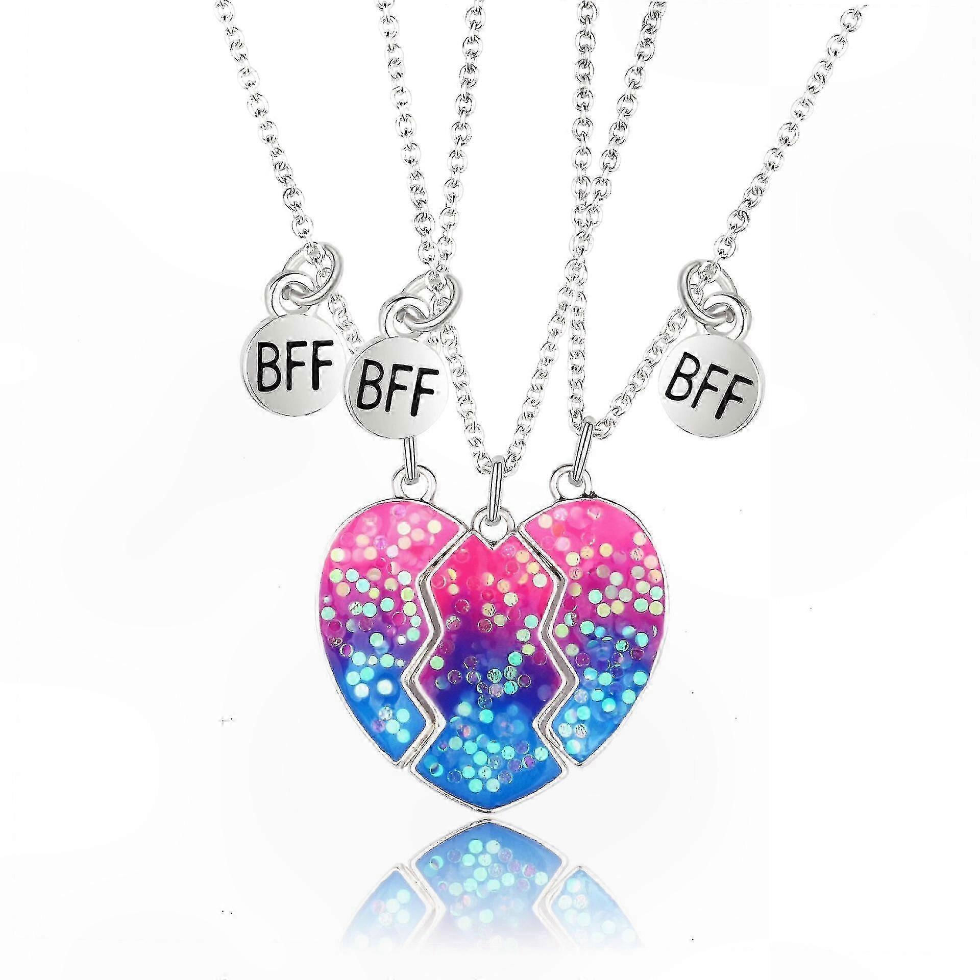 Enamel Heart Pendant Necklace Set with Broken Heart Design on Chains