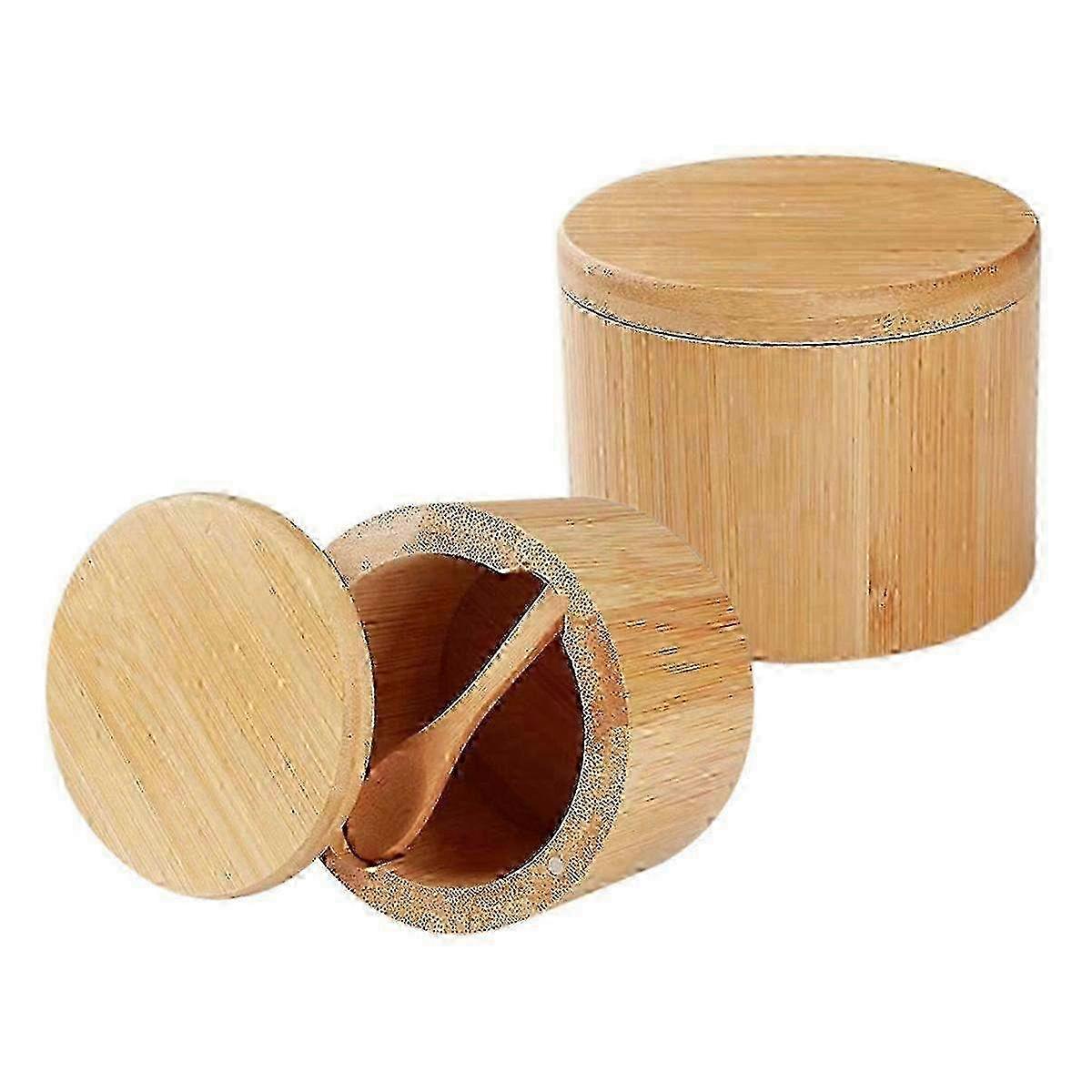 Bamboo Salt Shaker with Spoon 2-Pack, Kitchen Salt Container & Storage Jar hwy