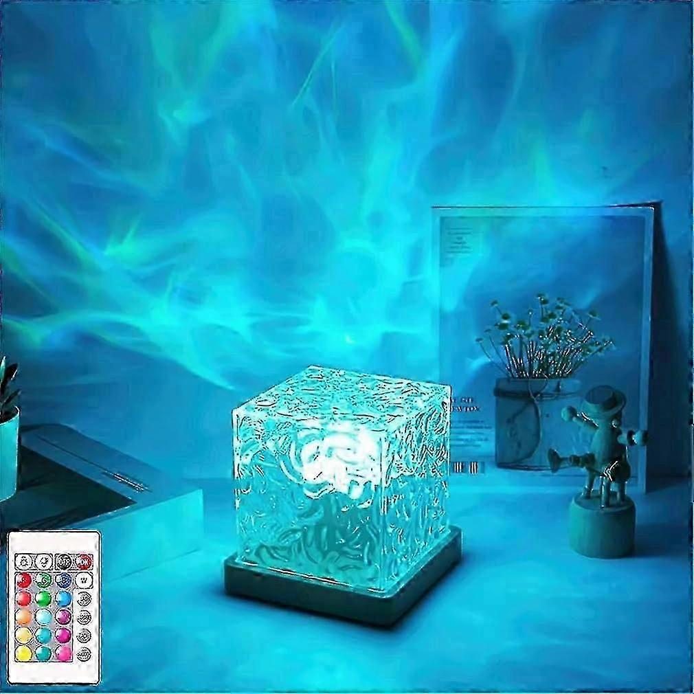 Celestial Water Lamp, Northern Lights Cube Midnight Aura Lamp, 16 Colors Dynamic Water Wave Night Light with Remote, Rechargeable