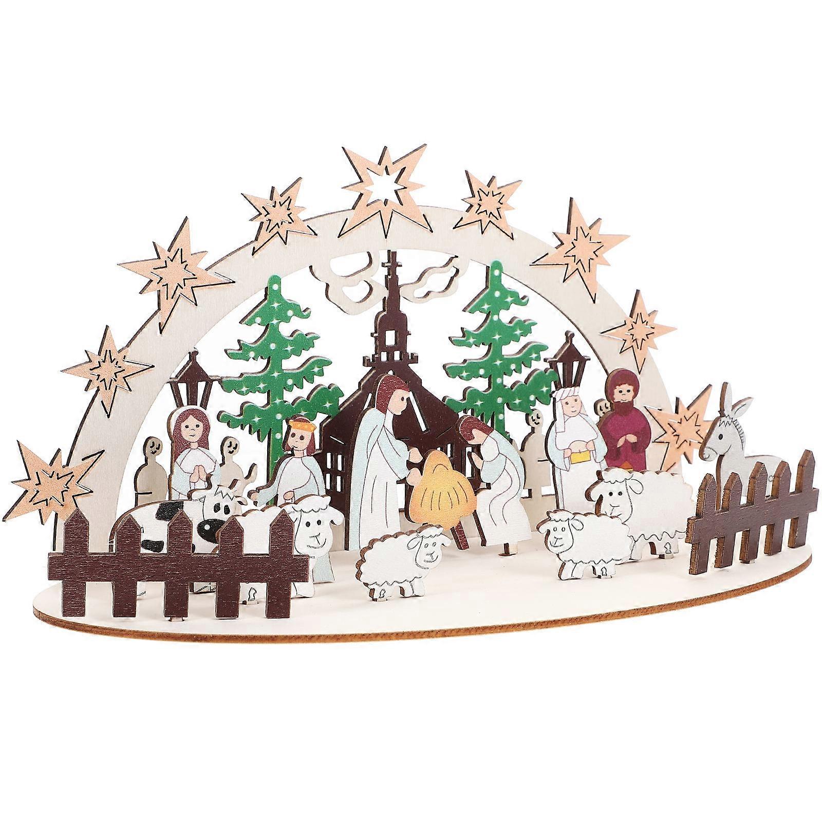 Realistic Christmas Themed Wooden Decorative Jesus Scene Layout Puzzle 1 Set For Craft Display