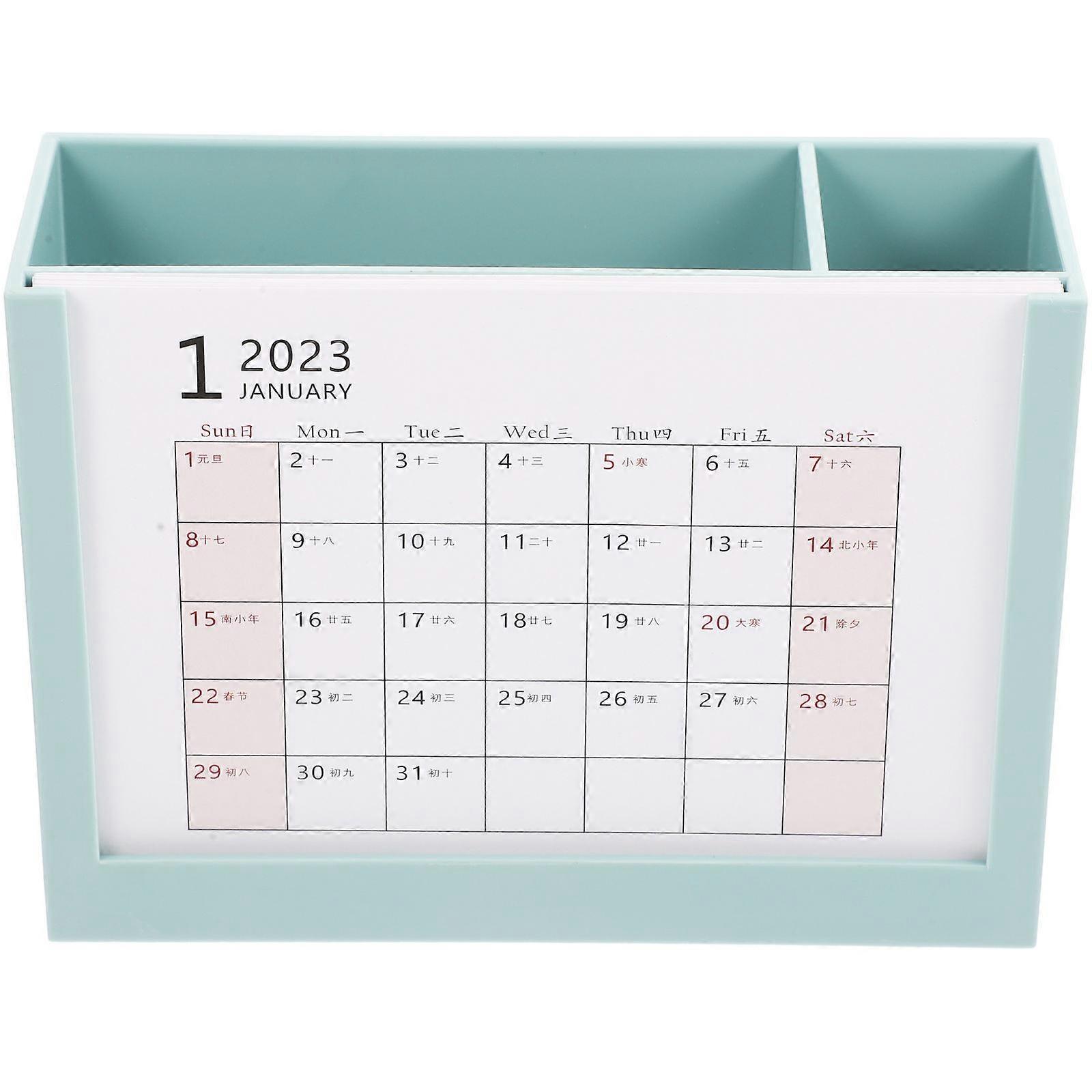 Multi-Functional Sky-Blue Desktop Pen Holder Calendar For Efficient Item Organization 1Pack