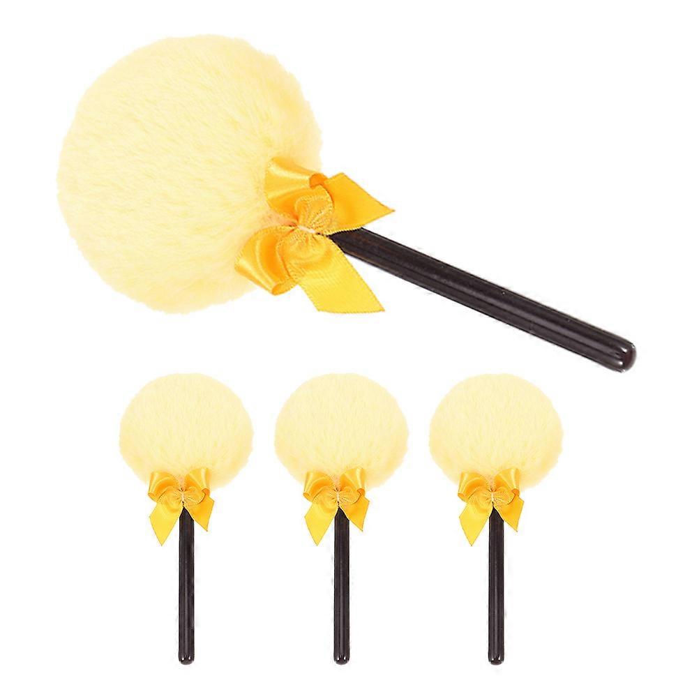 Golden Plush Powder Puff for with Handle for Even Coverage and Comfortable Use at Home 4pcs