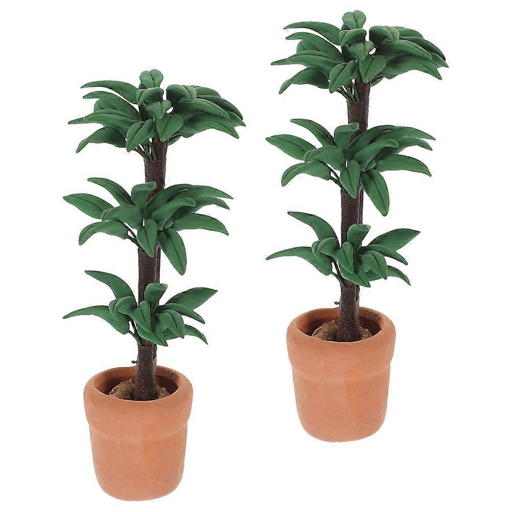 Artificial Bonsai Decoration 2Pcs Miniature House Plants Realistic Resin Craft Indoor Display