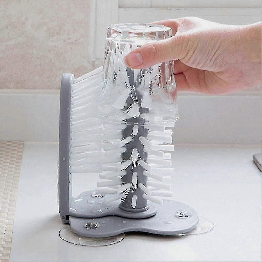 Cleaning Brush for Water Bottles and Glass Cups with Suction Base and Long Bristles for Beer Mugs and Tall Drinkware