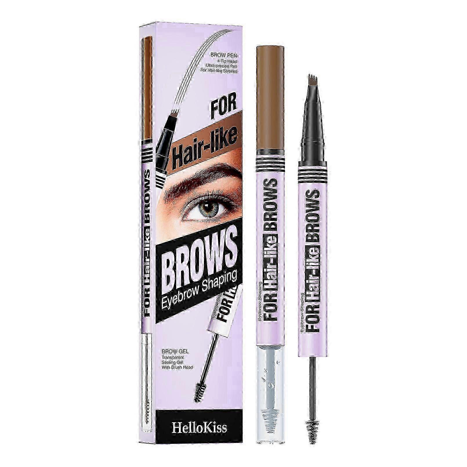 2-in-1 Eyebrow Pen & Clear Gel - 4-Fork Tip Microblading Pencil & Waterproof Brow Gel for Natural Looking Brows (5 Shades)