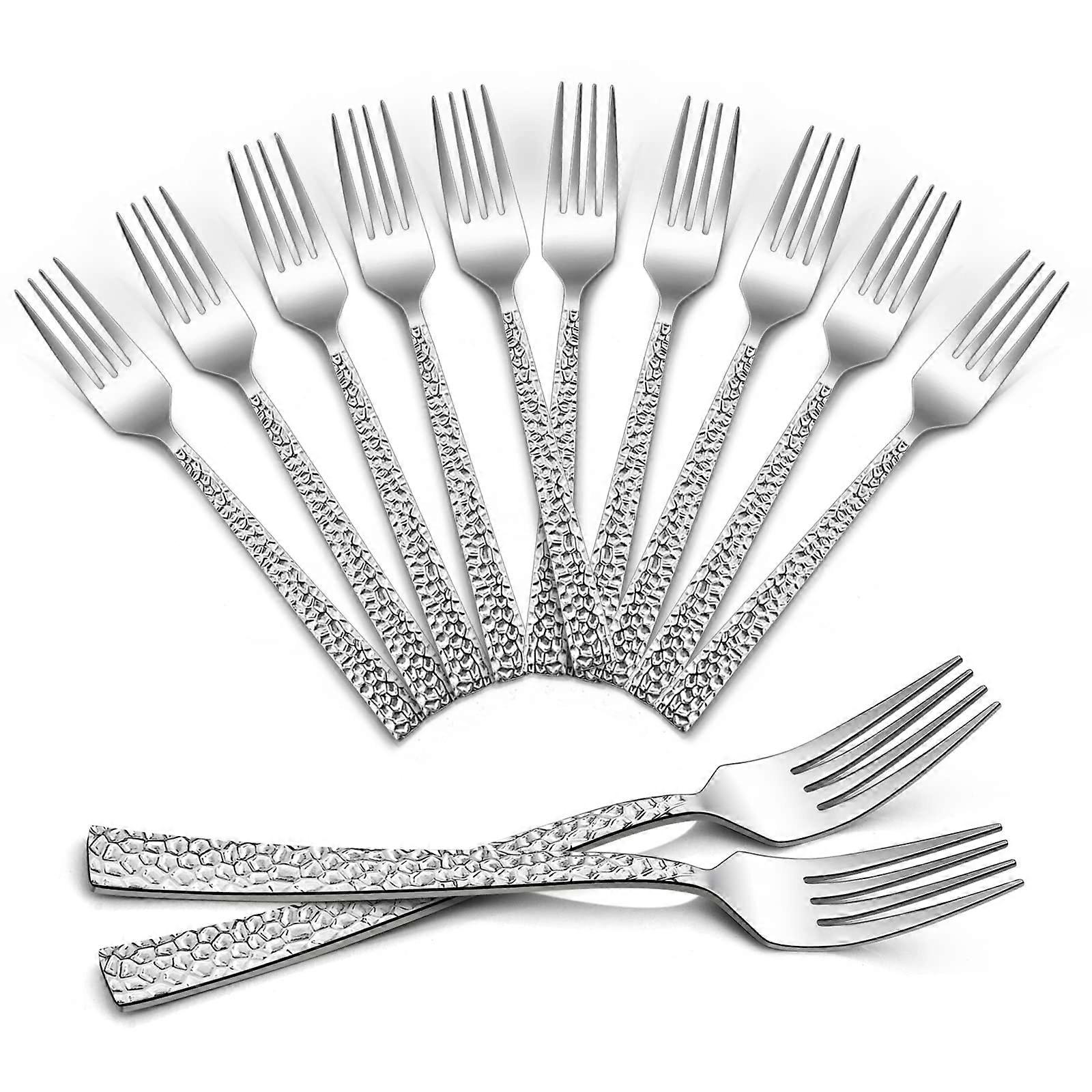 Stainless Steel Hammered Dinner Fork Set of 12, Large Table Forks for Home, Kitchen, Restaurant, Mirror Finish Dishwasher Safe20cm 12 Pcs