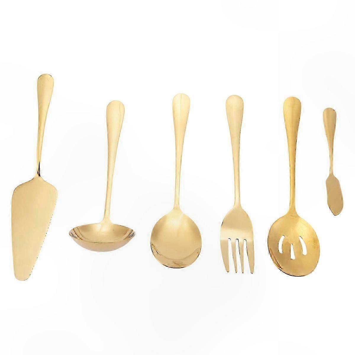 Flatware Set of 6 Pieces, Stainless Steel Serving Utensils, Includes Cake Server and Slotted Spoon
