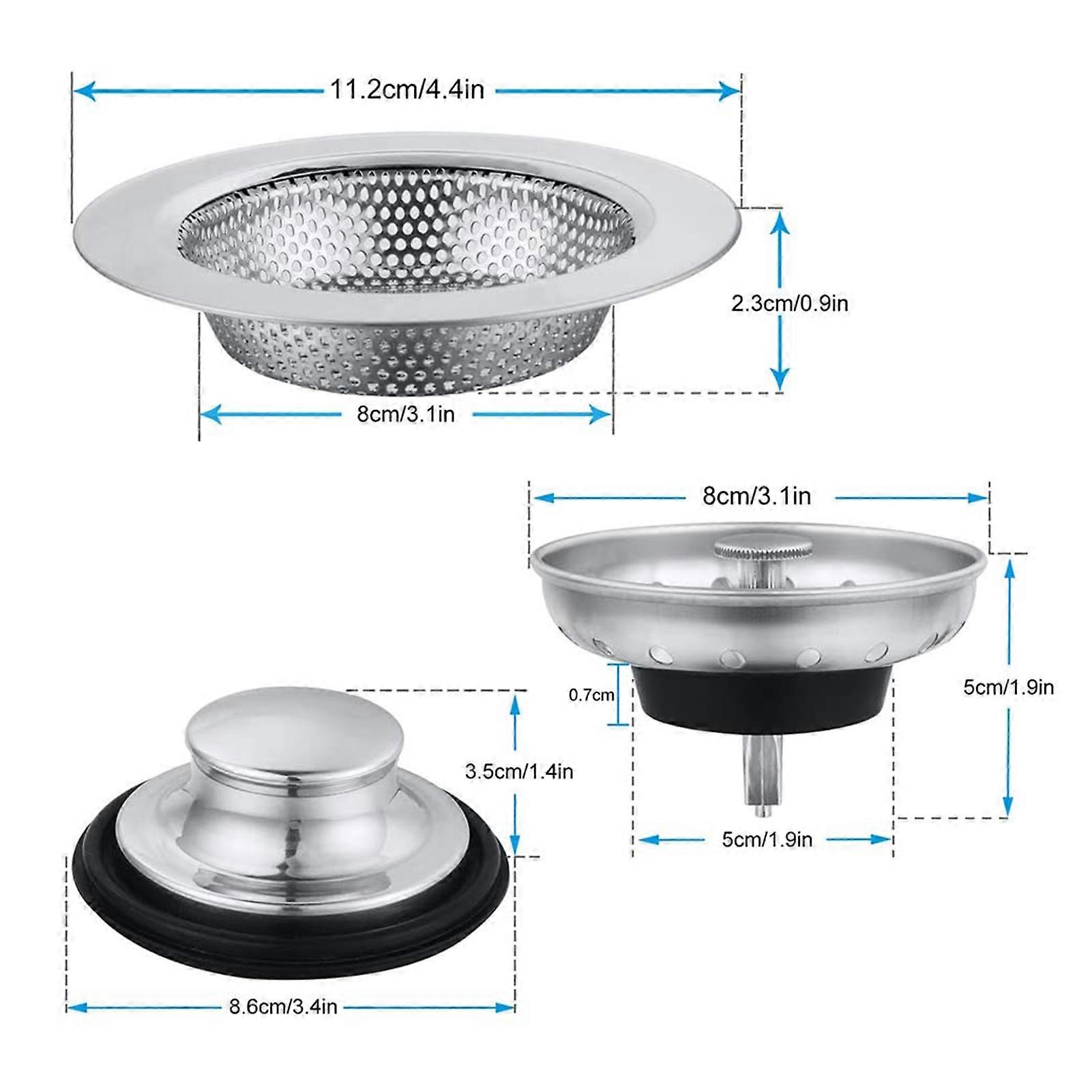 2Pcs Stainless Steel Kitchen Sink Plug Filter Water Draining Prevent Blockage