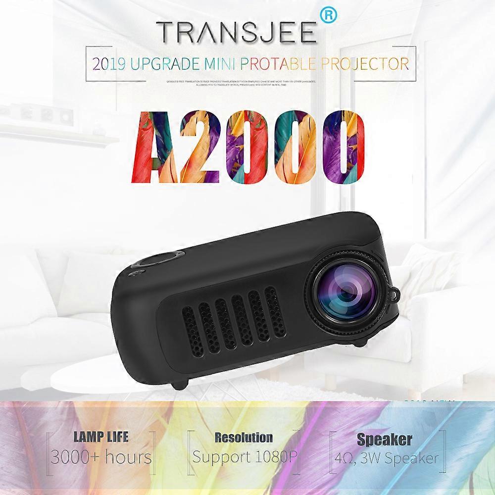 Mini Portable LCD Projector A2000 1080P 13.5x9.7x5cm Black US Plug
