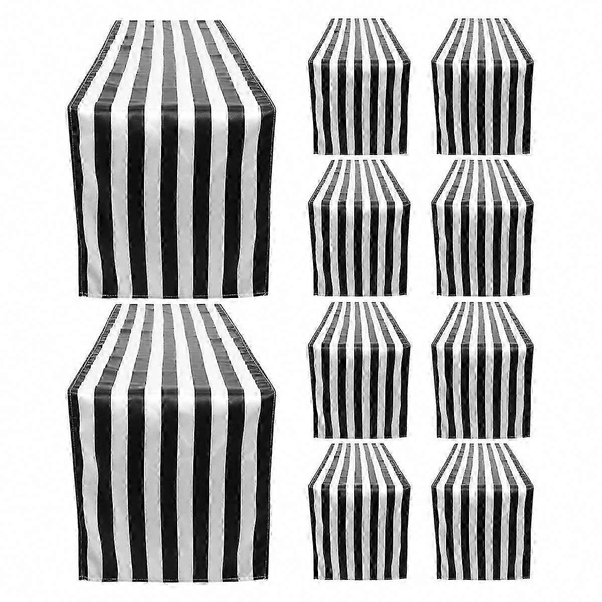 10 Pack Black and White Striped Table Runner, Polyester Table Decor, Modern Elegant Design