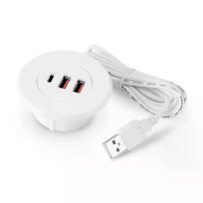 D7YC Desk Charging Adapter Round Embedded USB Type C Hub Space Saving for Efficient Device Charging