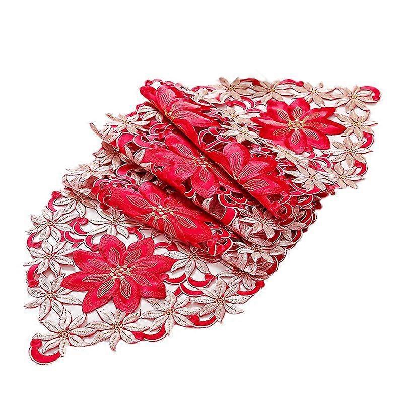 Christmas Embroidered Table Runner,Hollow-Out Tea Tablecloth,for Restaurant Dinning Xams Party Even