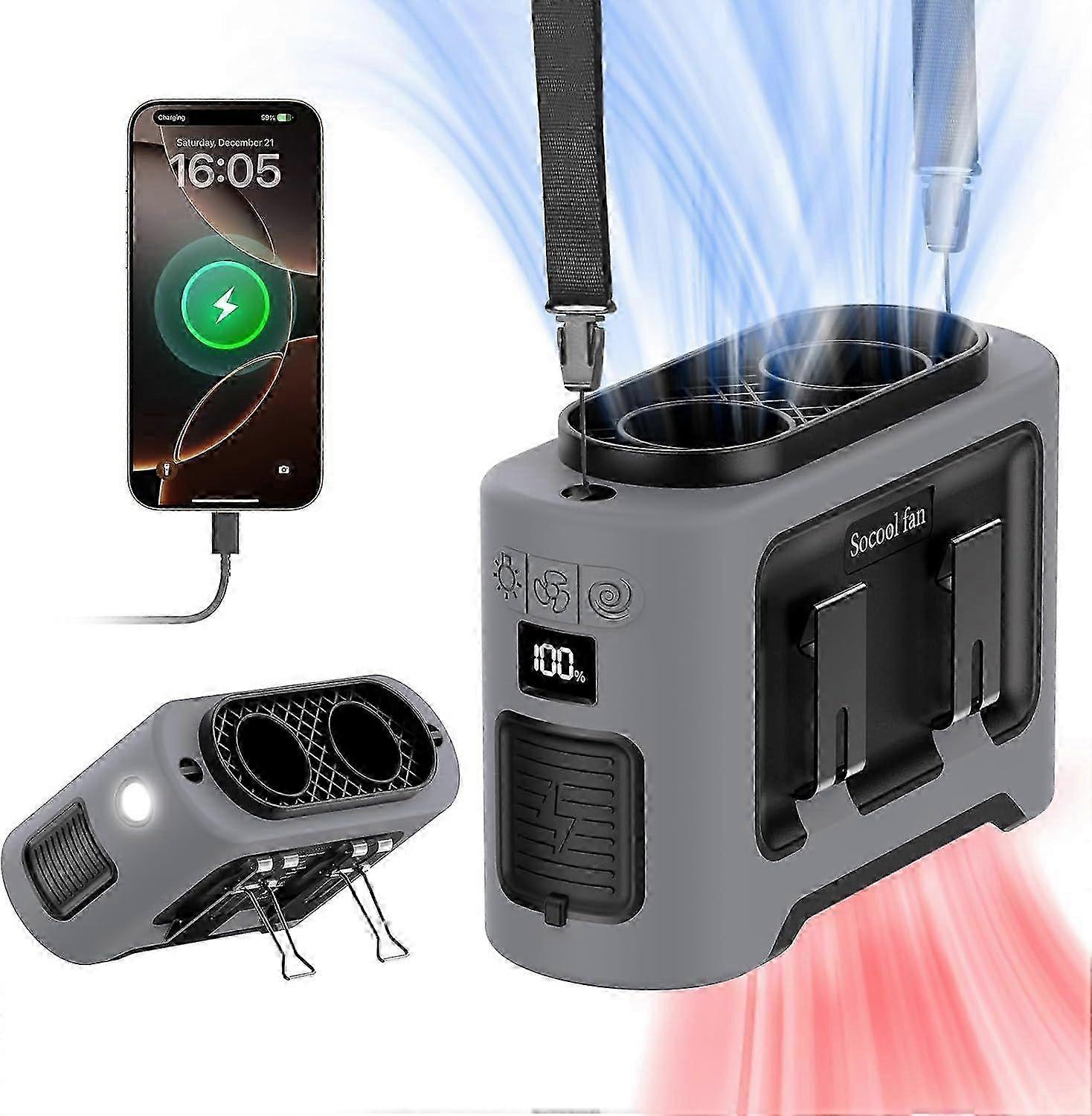 2025 Latest Model Socool 14500mAh Portable Waist Fan Clip On Wearable Belt Fan