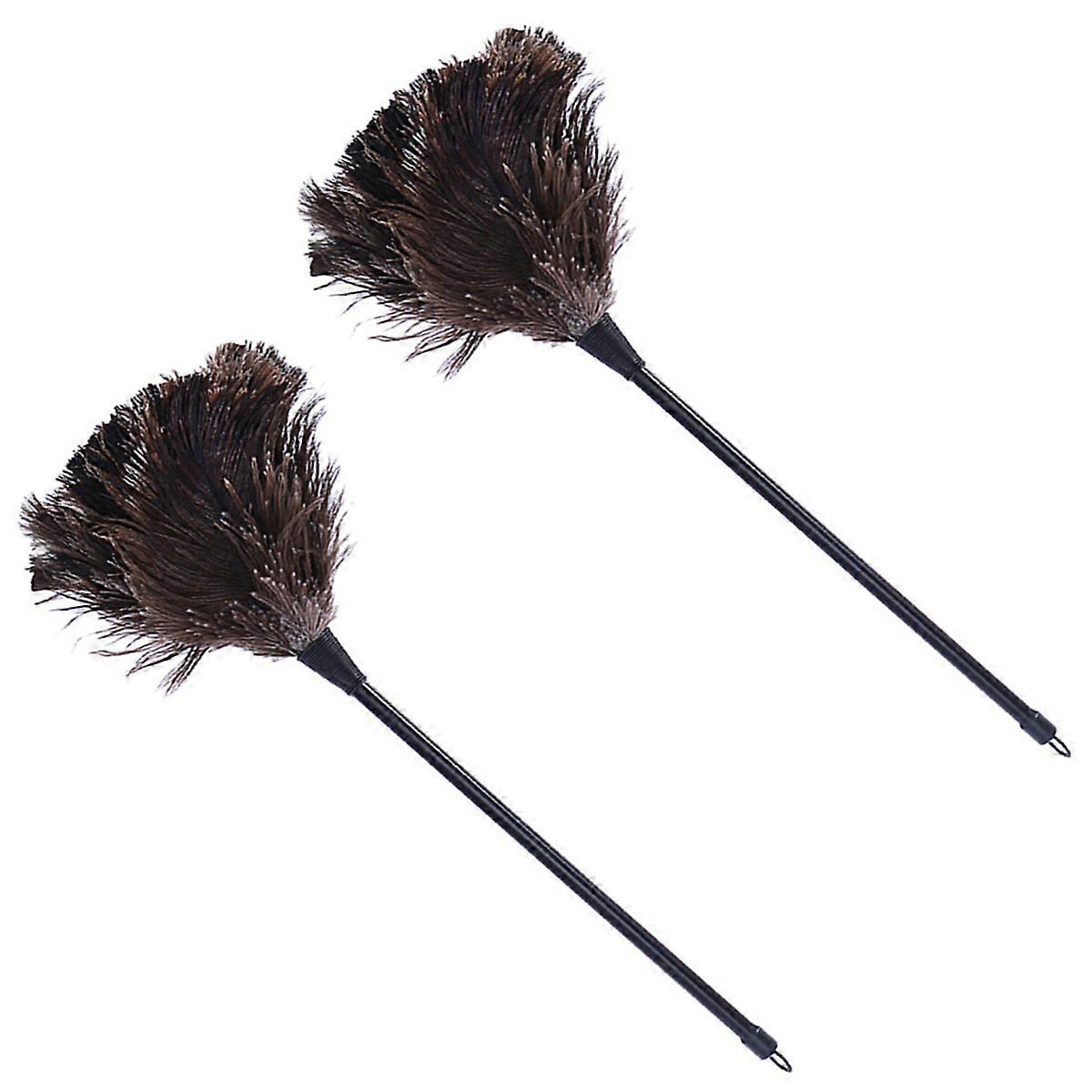 2 Pcs Ostrich Dusters Dusters with Long Wooden Handle Cleaning Brush Tools