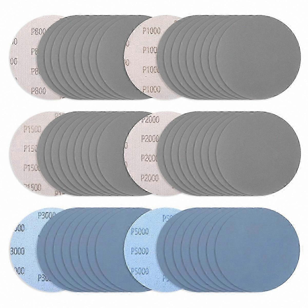 60-Pack 6" Sanding Discs, Hook and Loop Backing, Wet/Dry Use, Assorted Grits 800 to 5000 for Surface Finishing