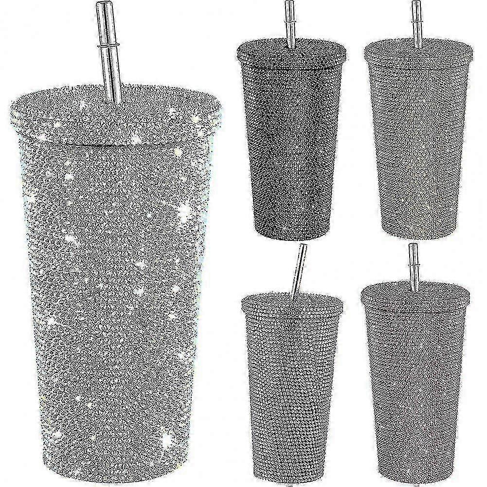 500 ml-es rozsdamentes acél strassz csillogó vizes palack szalma fedéllel, szigetelt kétrétegű termosz csésze nőknek ajándék