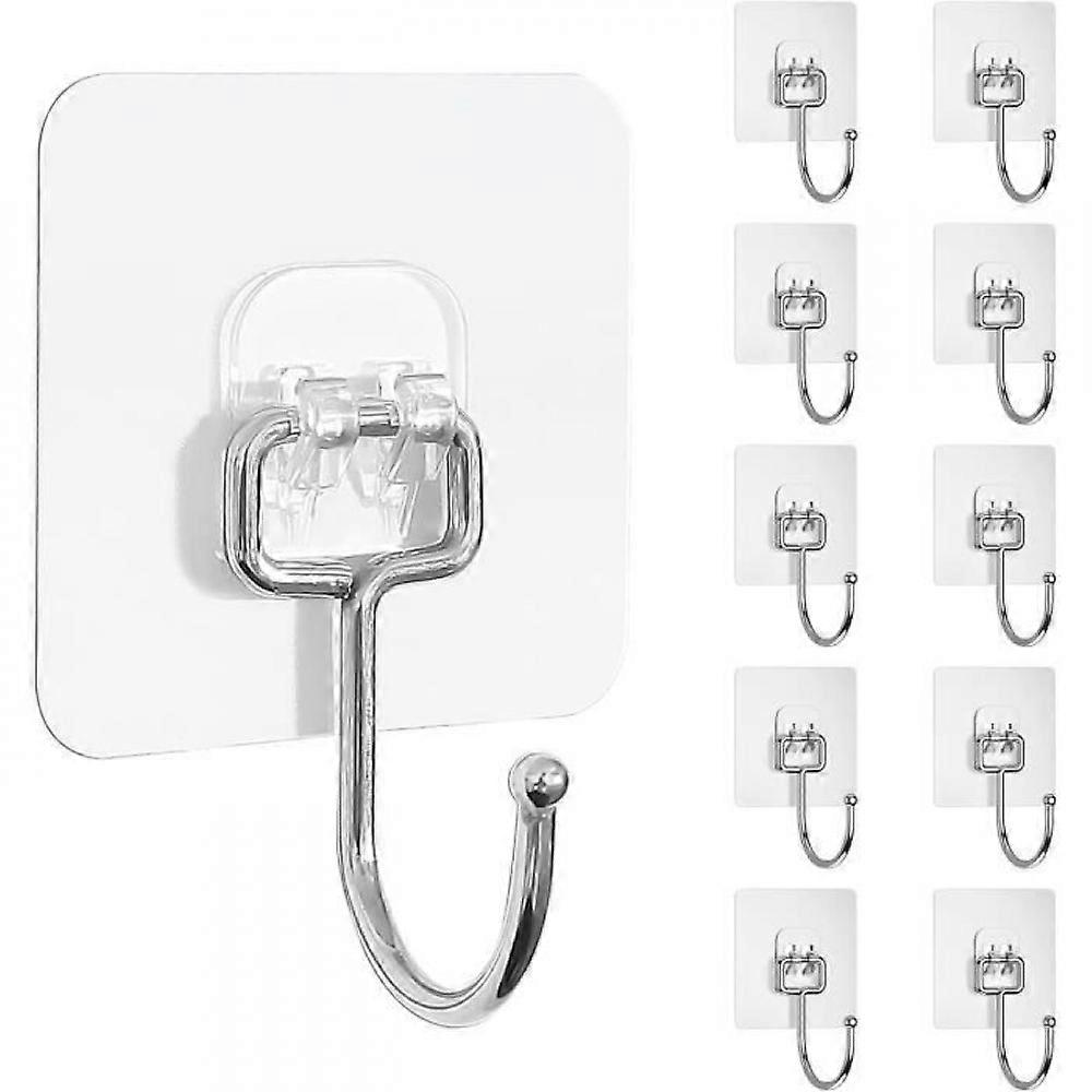 10-piece extra strong self-adhesive wall hooks, transparent, hard PVC, 7×7cm