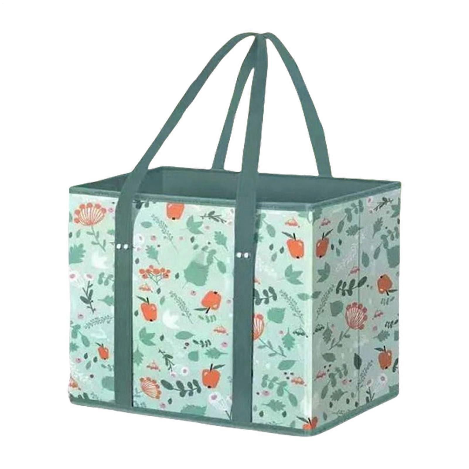 Reusable Shopping Bags Foldable Grocery Tote With Handle 12.99x12.99x10.63 BoxShaped HeavyDuty Storage Pouch Style B