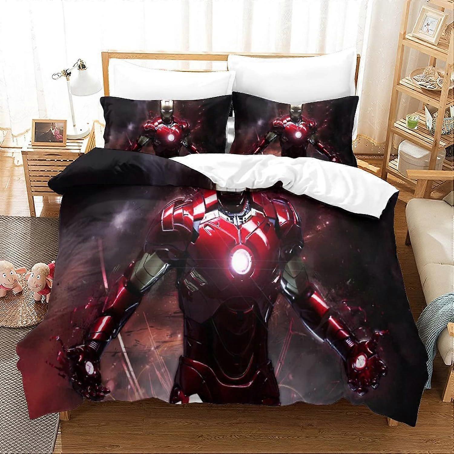 Duvet Cover Set Double Iron Man Printed Duvet Covers Bedding Set for in Kids Teens Adults Soft Hypoallergenic Quilt Cover with Pillowcase with Zipeer 