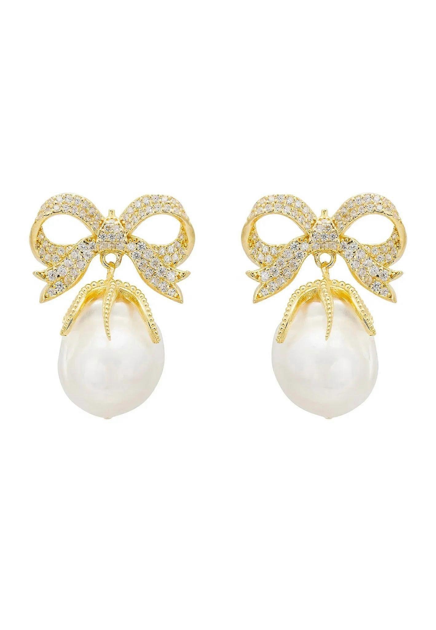 Latelita μπαρόκ μαργαριταρένια κορδέλα και φιόγκοι drop σκουλαρίκια σε χρυσό 18 καρατίων για γυναίκες