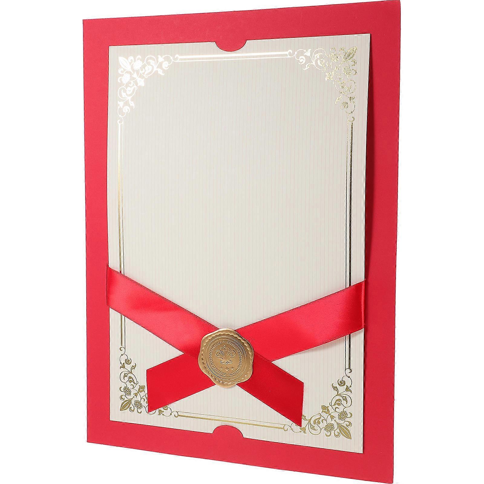 Certificate Holder Paper Document Cover for Daily Use Red Stamping Pattern