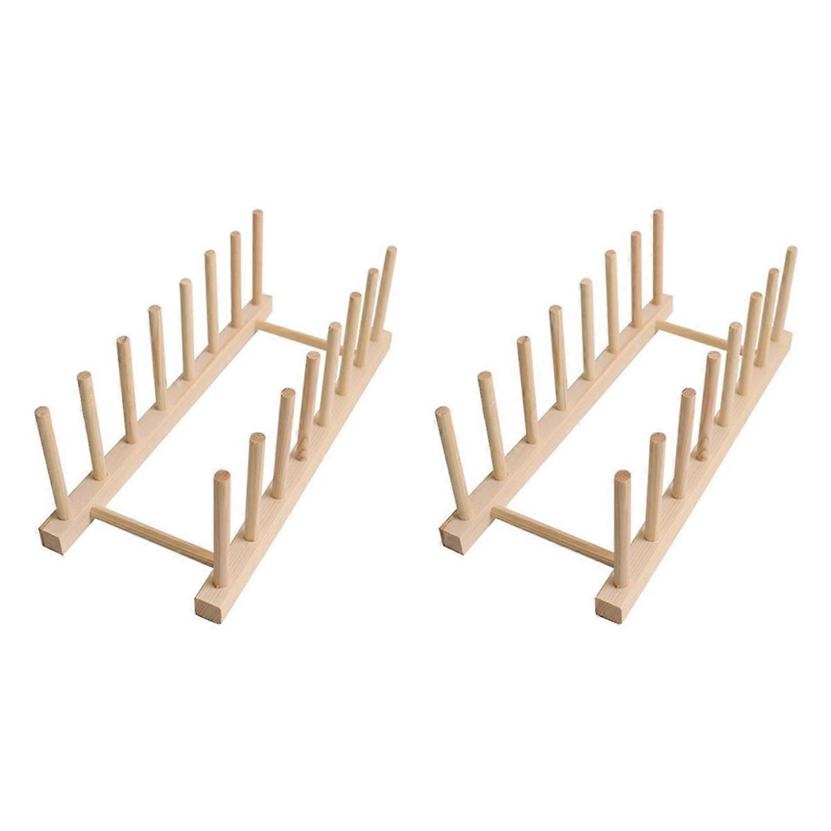 Kitchen Dish Drain Rack Dinnerware Plate Drying Shelf Wooden B