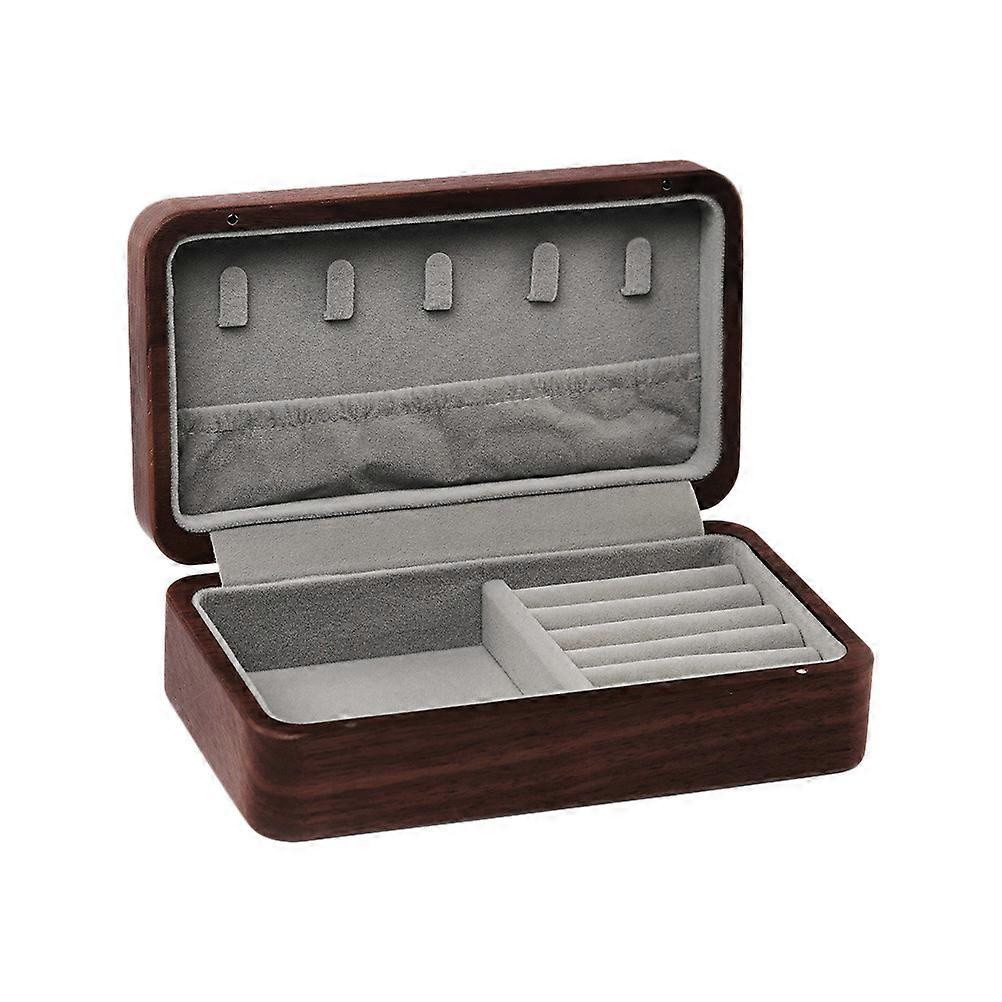 1Pc Travel Jewelry Case Portable Walnut Storage Box Retro Design Black Color with Magnetic Closure