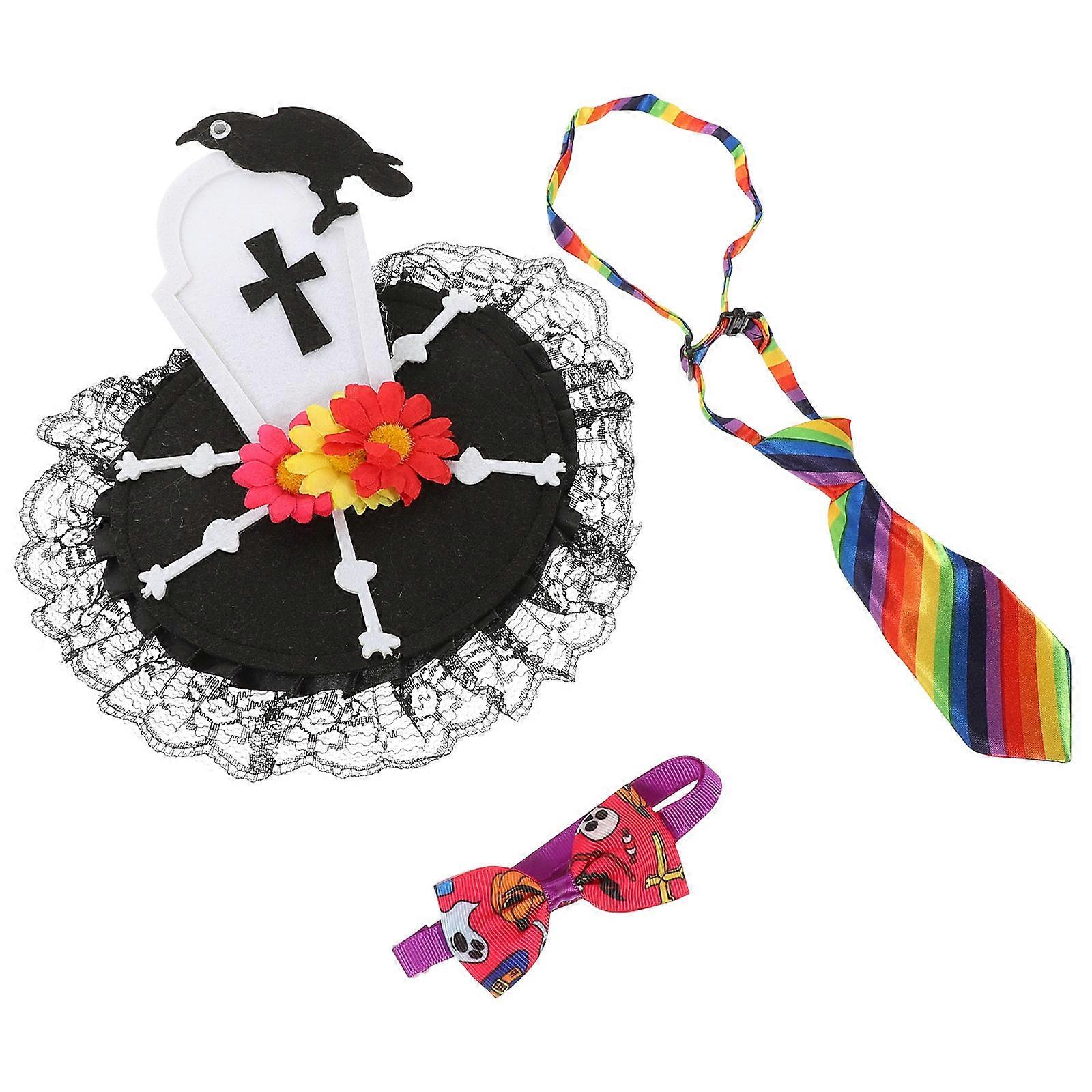 Decorative Cat Collar Set for Halloween 2Sets Plush Material Assorted Color