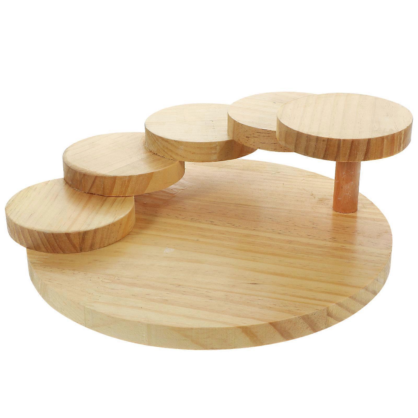 Rotating Step Stair Sushi Serving Plate Made Of Wood 3Pcs Suitable For Restaurant And With A Size Of 31X20.5X10.5CM