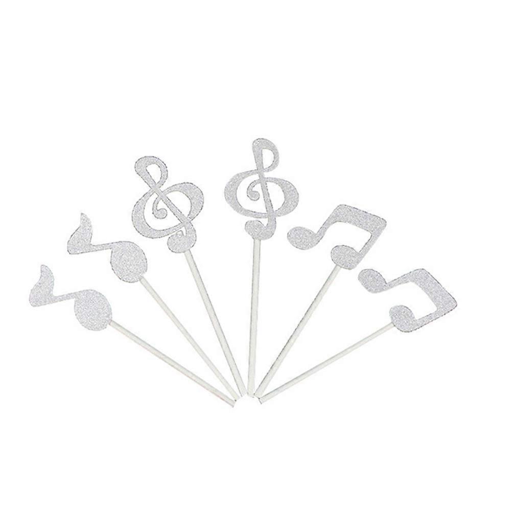Musical Notes Cupcake Topper for Cake Decoration 6Pcs Silver Glitter Pieces