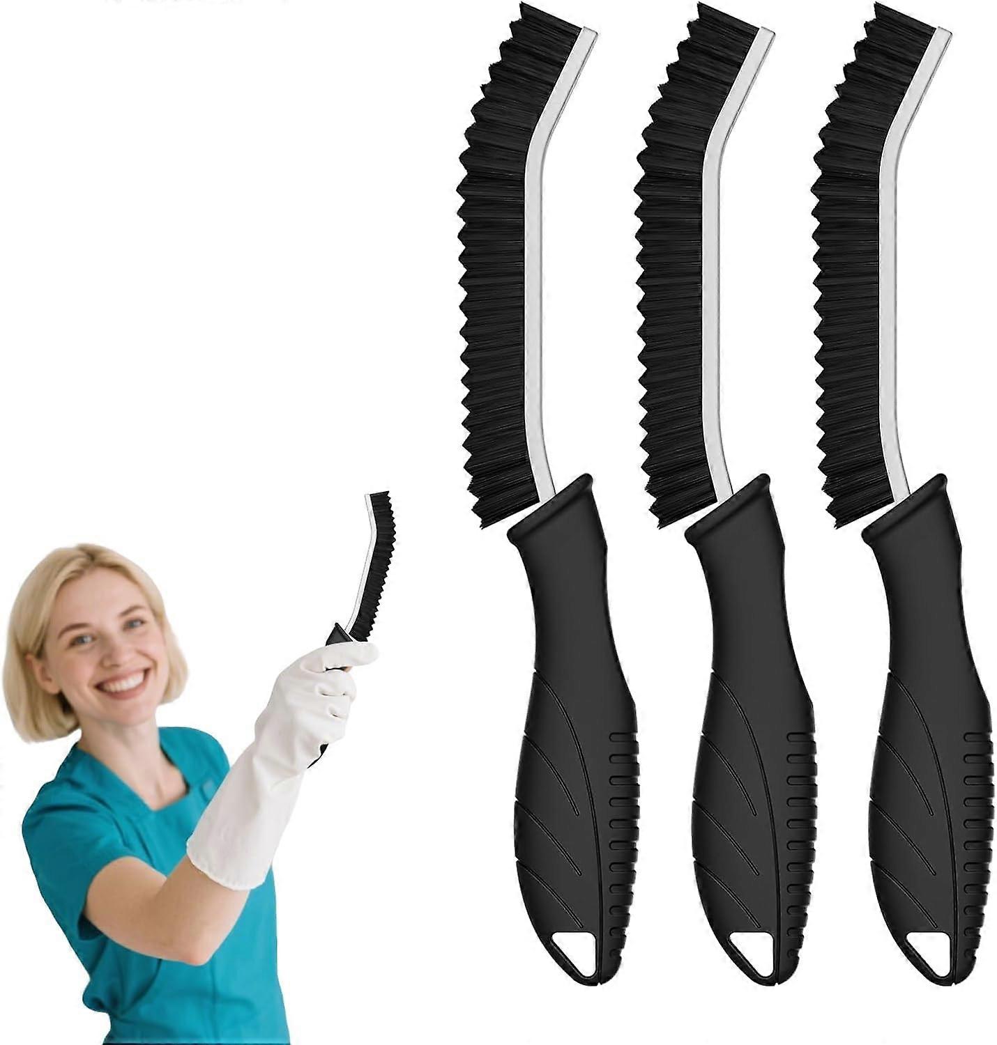 3pc Tile Grout Brush, Bathroom Cleaning Brushes with Ergonomic Handle