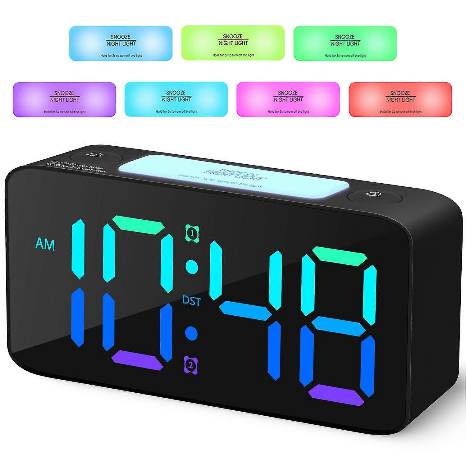 Adjustable Volume Alarm Clock Student Adult Digital Clock with 7 Color Night Light