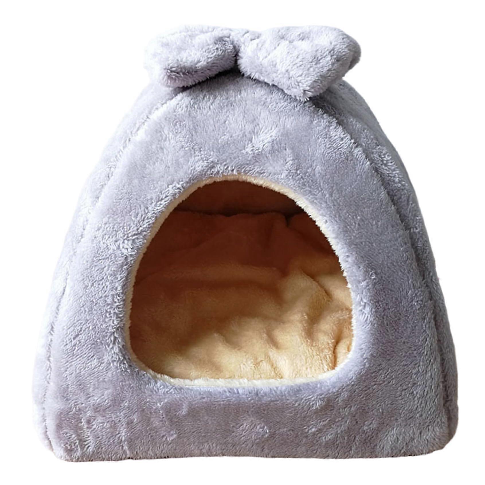 Cat Cave Soft Warm 14x14 Cat House Foldable Washable Kitten Bed With Removable Bow For Cats And Small Dogs