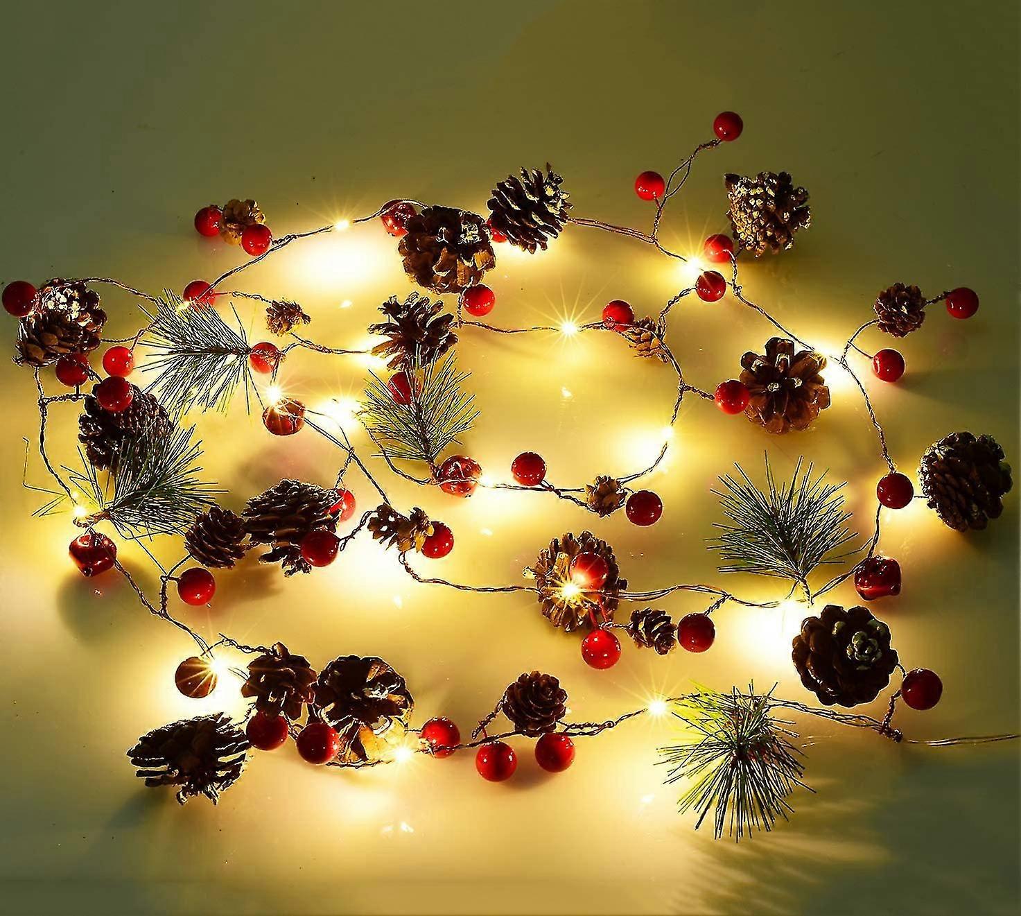 1pc 200cm Led String Lights Christmas Berries Pine Cones Garland Decor