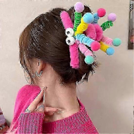 Hair Claw Clips Fluffy Plush Hold Dopamine Barrette Jaw Clamp Strong Color Handmade Spring