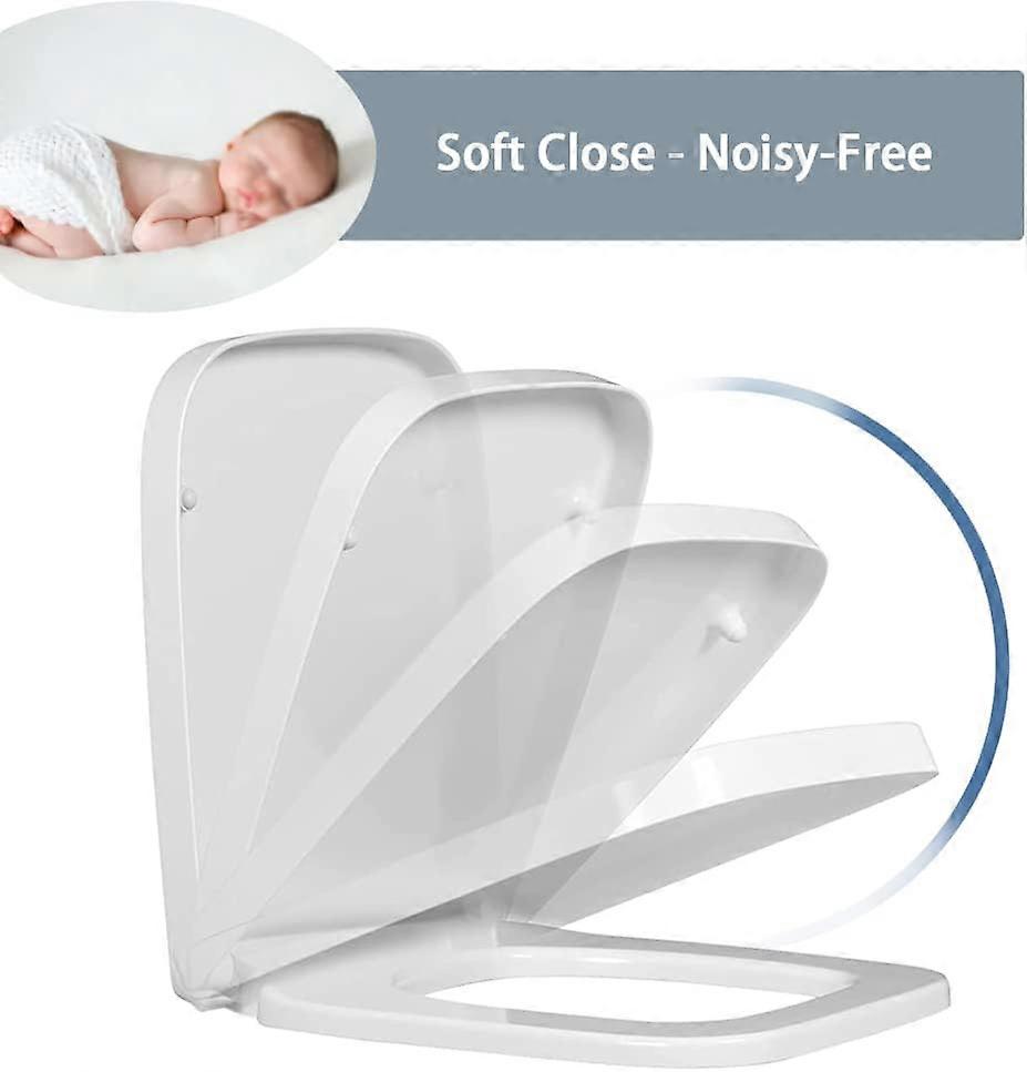Toilet Seat Square White Soft Close With Quick Release Hinges Stainless Adjustable