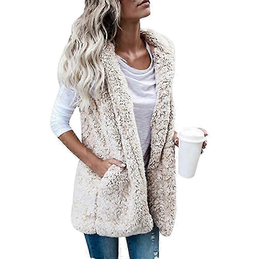 Women Fleece Teddy Bear Body Warmer Vest Tops Sleeveless Fluffy Jacket Gilet Coat