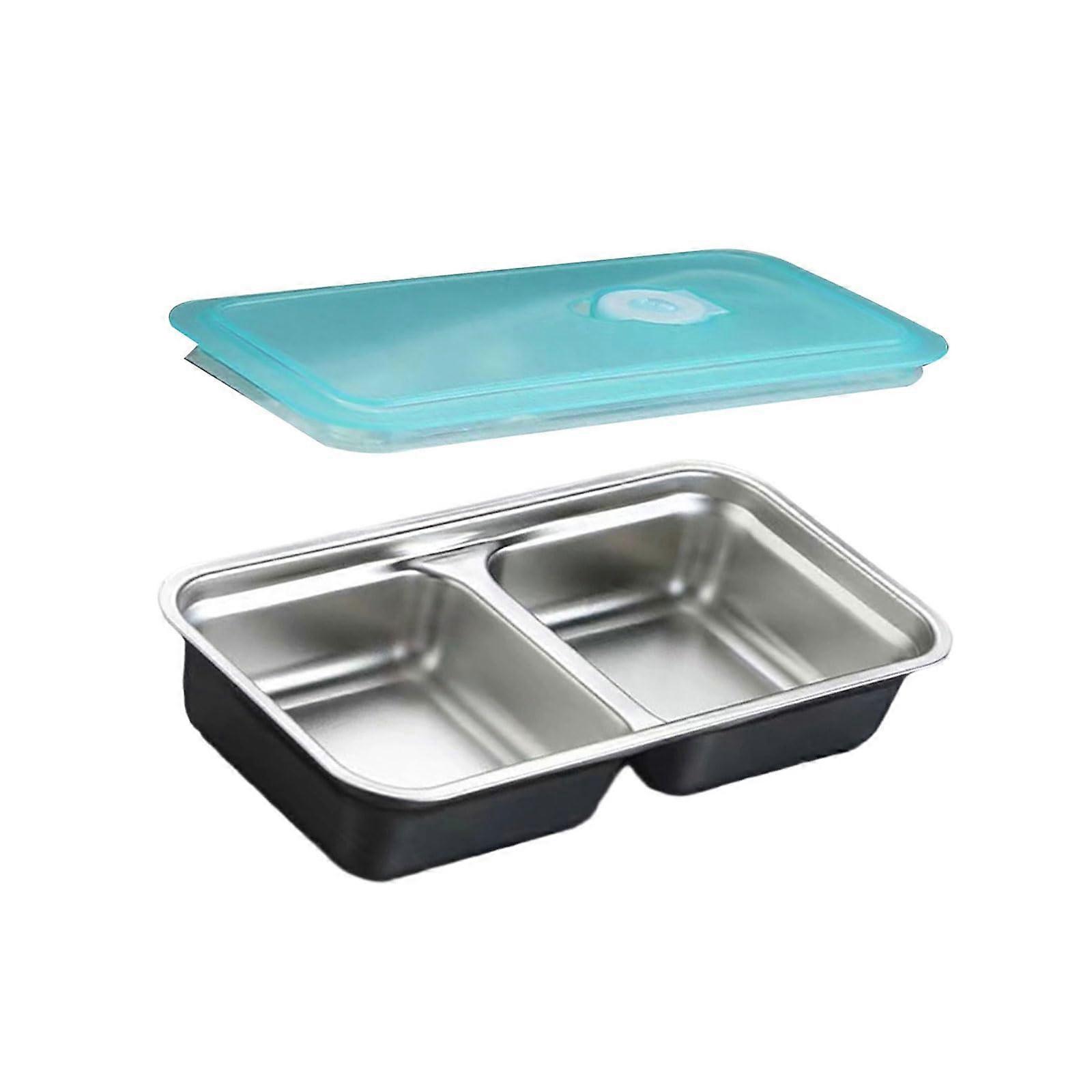 2 Compartment Dishwasher Safe Food Container Rustproof Box With Lid Silver Model A For Office And Camping