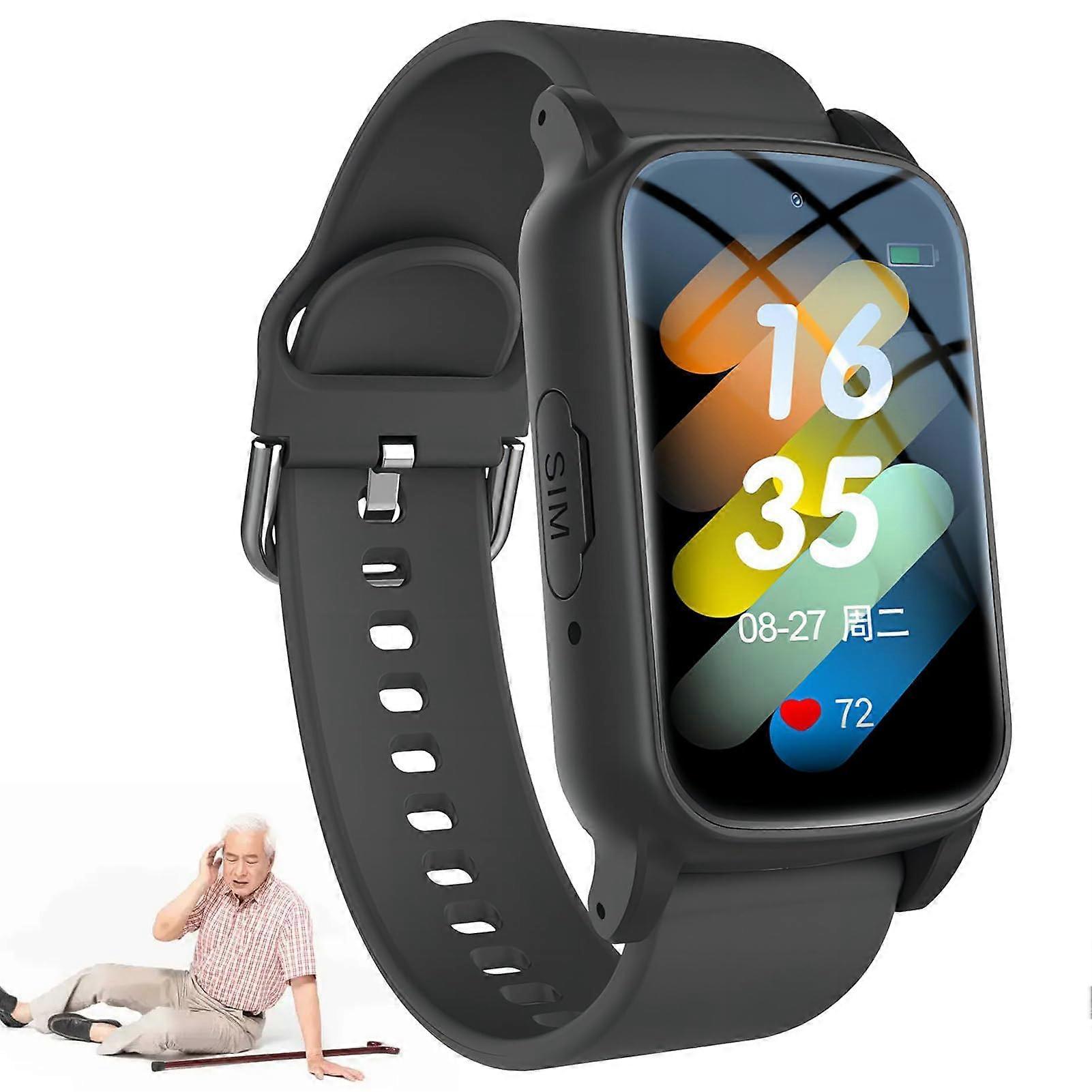 Elderly Smartwatch GPS Tracking Fall Detection SOS Button Long Battery Life Black