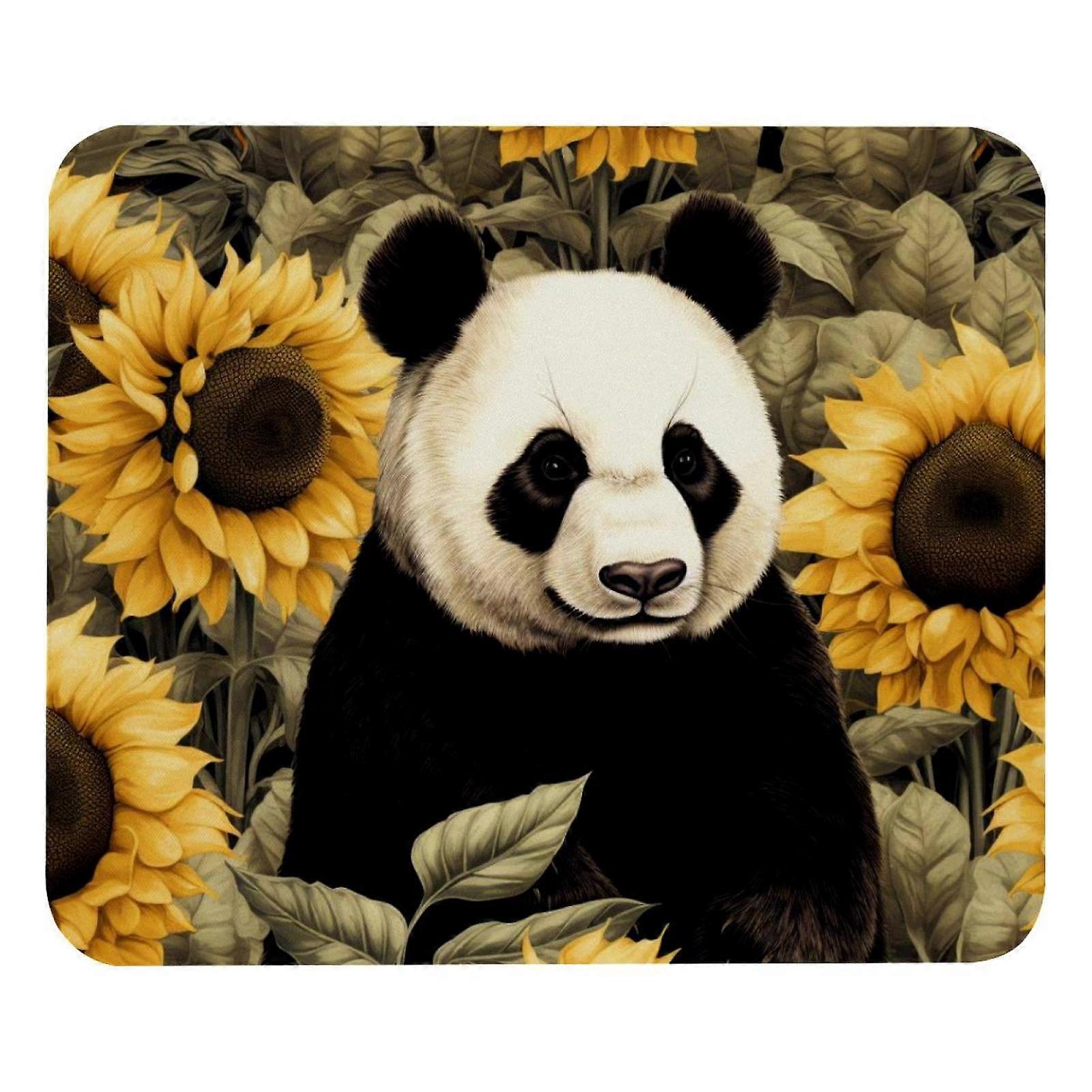 Panda Sunflower Pattern Mousepad, Non-Slip Waterproof Desk Mat, Jiaji Cloth Laptop Writing Pad for Office and Home