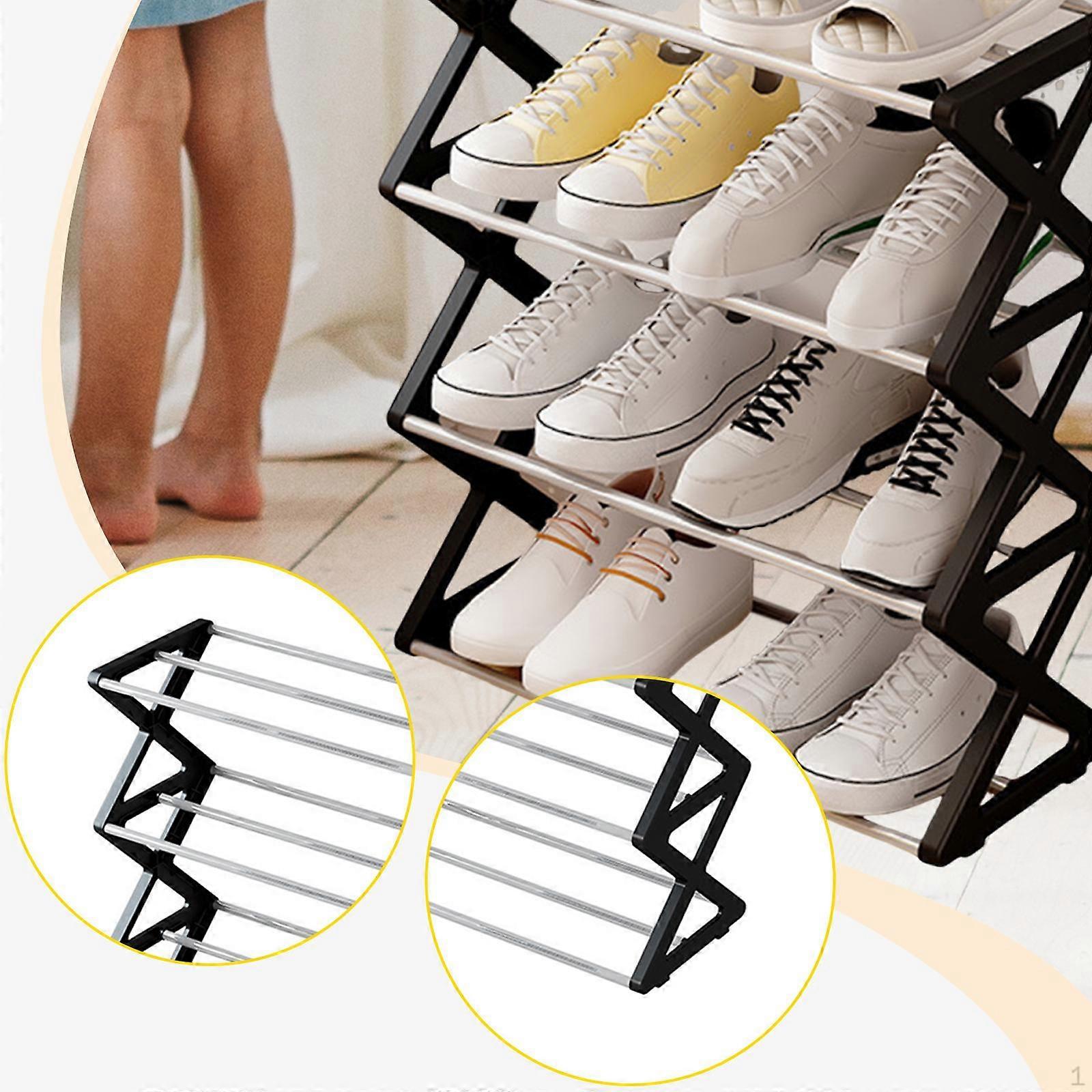 4 Layer Steel Tubes Shoe Rack 16.5x7.3x19.5inch Space Saving Smooth Edges Multifunctional Open