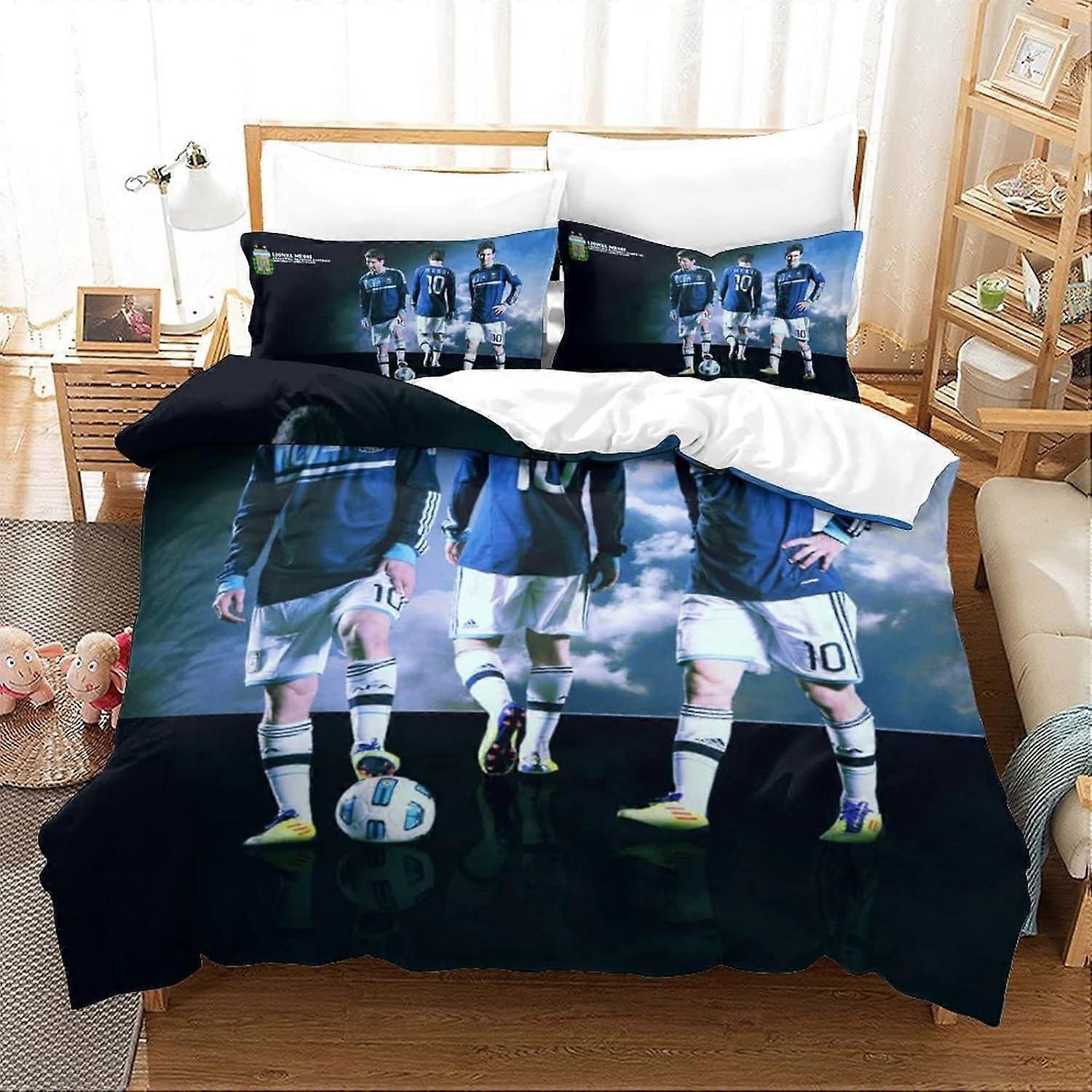 3 Peças Messi Roupa de Cama Set com fronhas Futebol Superstars Capa edredom com fechamento com zíper Capa de colcha macia de microfibra Tamanho duplo King