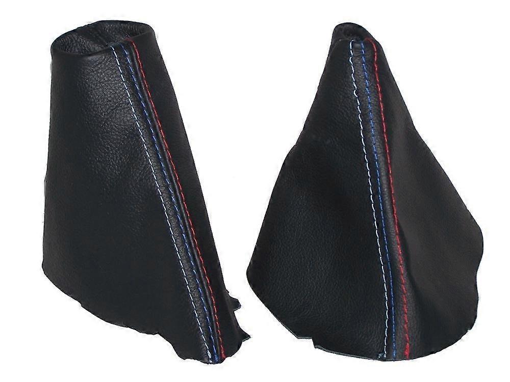 Car Gear Shift Boot and Handbrake Cover Black Leather with Stitching