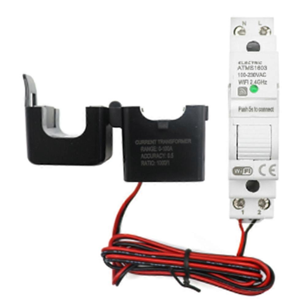 Tuya Smart WiFi Électricité KWH Compteur Rail Din Monophasé AC 110V 230V CT AC Compteur App Moniteur en temps réel (63A)