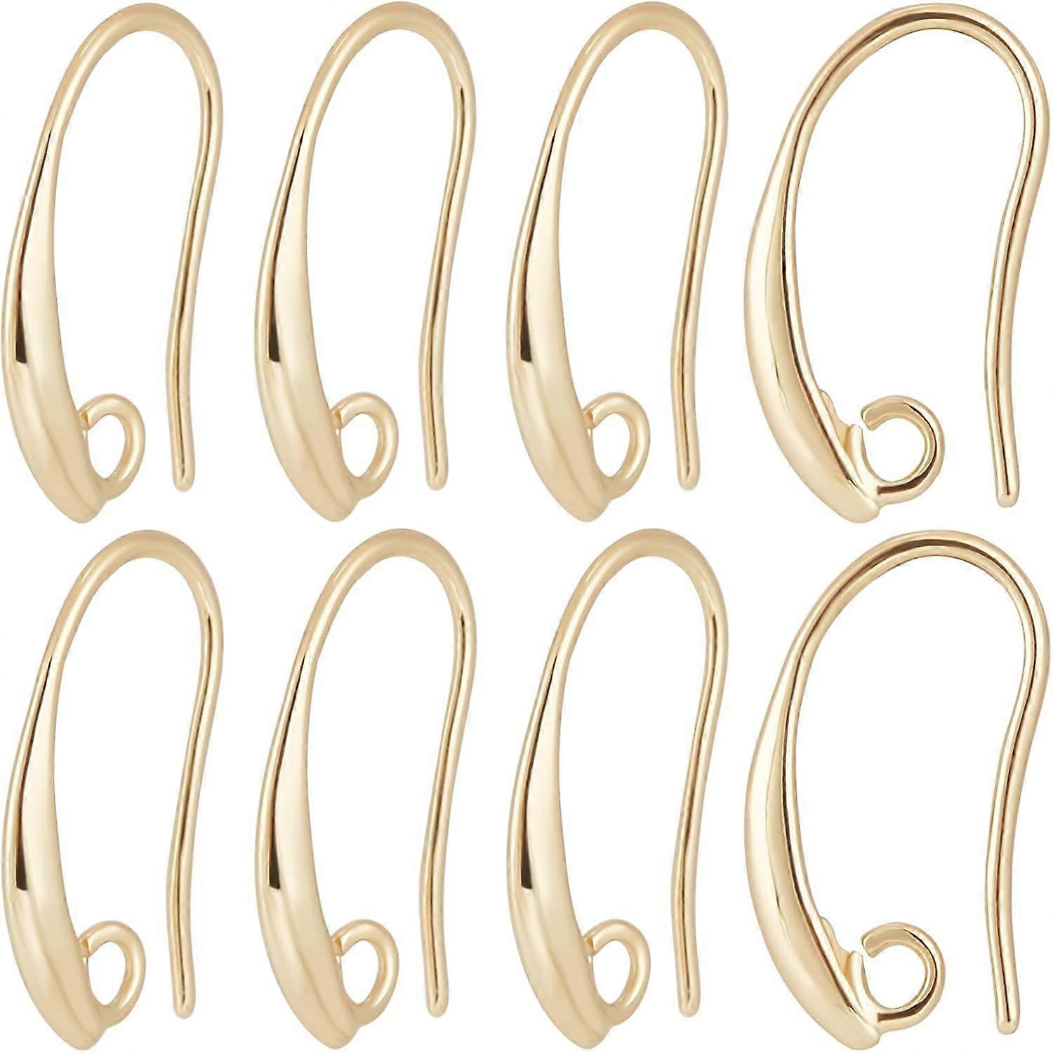 1 Box 16Pcs Real 18K Gold Plated Brass Earring Hook Findings Ear Wire Hooks Bulk Golden Metal Ears Wires Dangle Fish Earrings Hook with Vertical Loop 