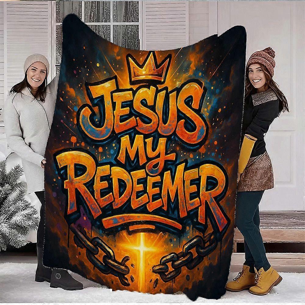 Jesus My Redeemer Digital Print Flannel Blanket, Soft and Comfortable Creative Design, All-Season Warmth Nap Shawl, Perf-POIUY328