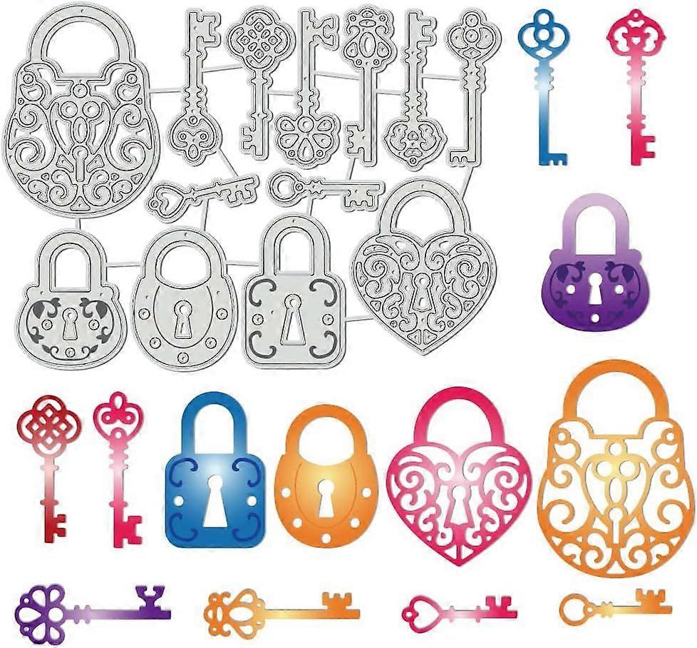 13Pcs Heart Lock Key Metal Cutting Dies Stencils for Card Making Paper Embossing Die Cuts Kit Templates Storage Pockets Supplies for Photo Frame Scrap
