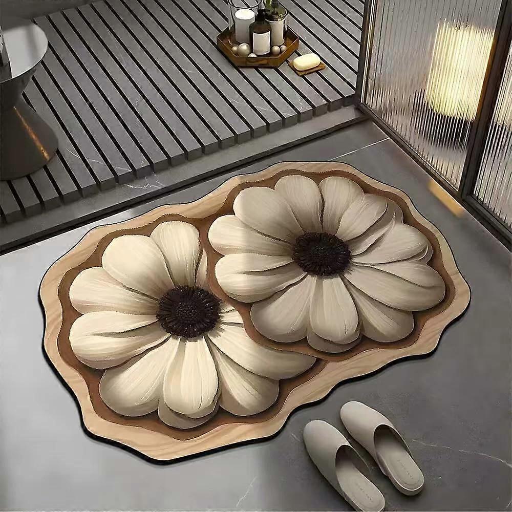 3D Rubber Bathroom Mat with Realistic Flower Design, NonSlip Absorbent Medium Size