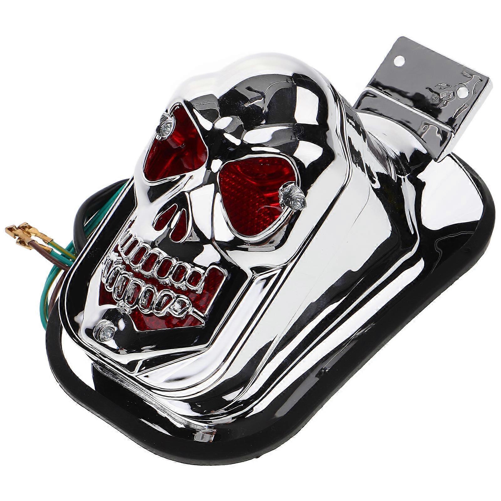 Silver Skull Headlight for Motorcycle with Tail Light Function